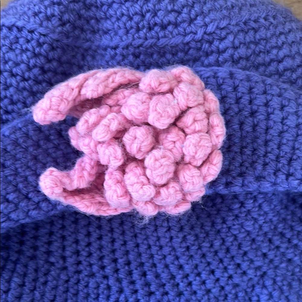 Purple Knit Kids Hat with Pink Flower - Picture 3 of 3